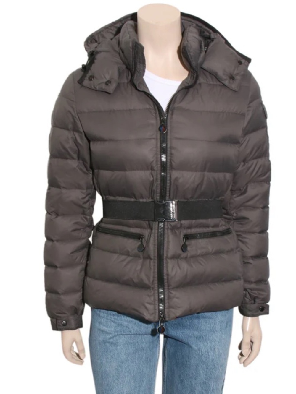 Moncler Women's Charcoal Quilted Belted Down Puffer Jacket